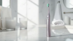 Effective laifen toothbrush displayed in a modern bathroom, emphasizing its sleek design and cleanliness.