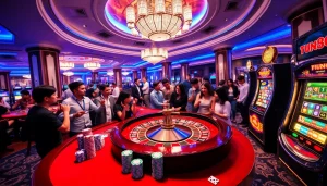 Experience thrilling Fun88 action at an upscale casino with vibrant poker chips and roulette.