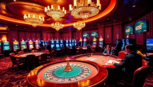 Players enjoying a thrilling game at god55 casino with vibrant slot machines and sophisticated gaming tables.