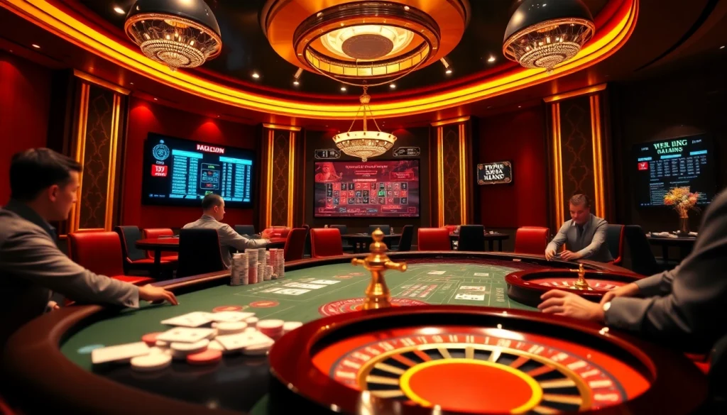 Experience EV88's luxurious online casino with poker tables, roulette, and vibrant action.