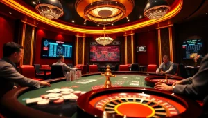 Experience EV88's luxurious online casino with poker tables, roulette, and vibrant action.