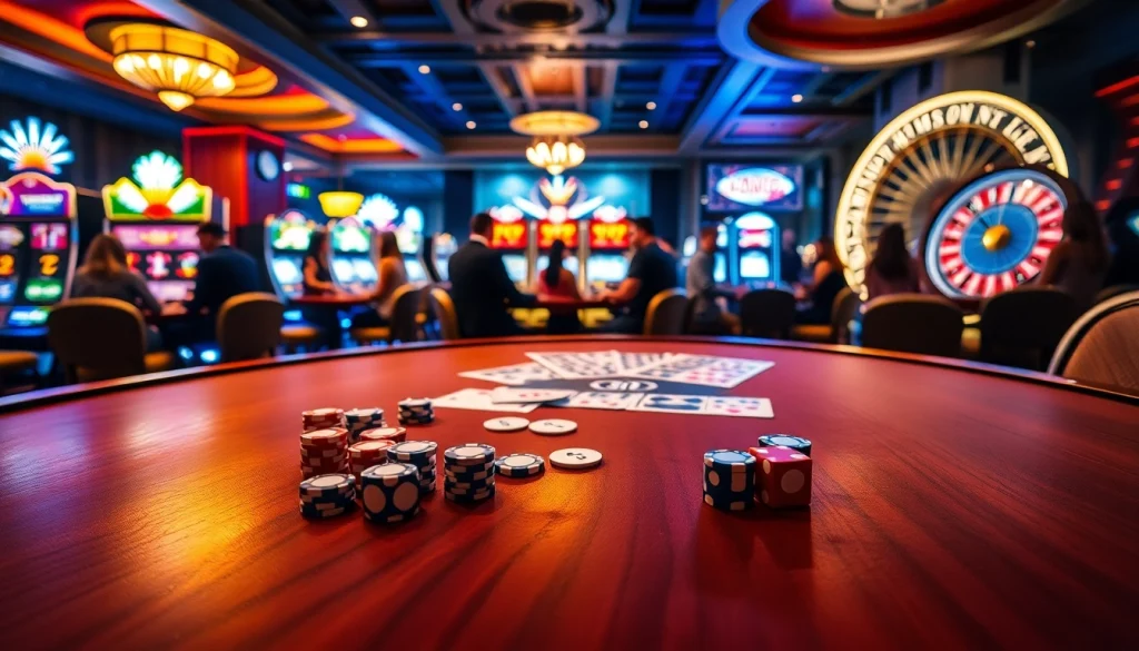 Trải nghiệm cảm giác hồi hộp khi chơi Bet VIP với các yếu tố casino sống động, bao gồm chip poker và bàn roulette.