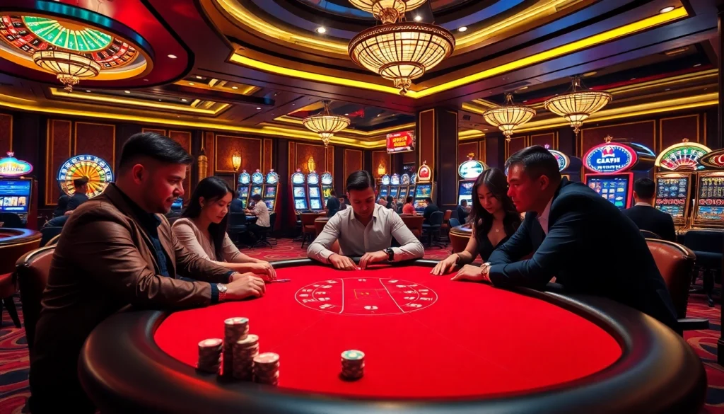 Players engaged in a thrilling poker game at https://topclub.space/, showcasing chips and excitement.