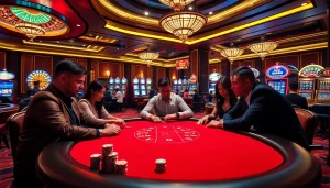 Players engaged in a thrilling poker game at https://topclub.space/, showcasing chips and excitement.