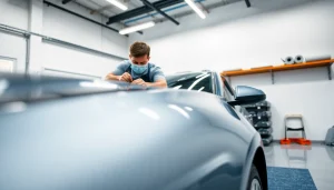 Install PPF Chattanooga on a car in a professional workshop setting with a skilled technician.