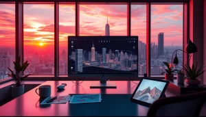 Innovative workspace showcasing an AI nsfw image generator on a sleek computer, inspiring creativity in digital art.