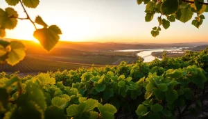 Carksburg CA vineyards bathed in sunset light, showcasing serene landscapes.
