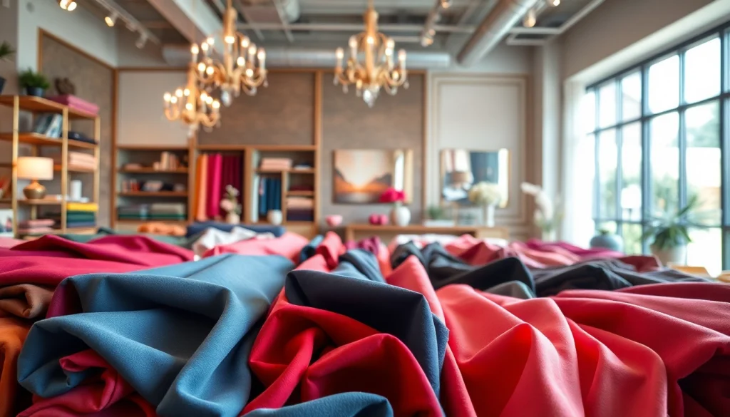 Bekijk fluweel stretch stof in een elegante stoffenwinkel met levendige kleuren.