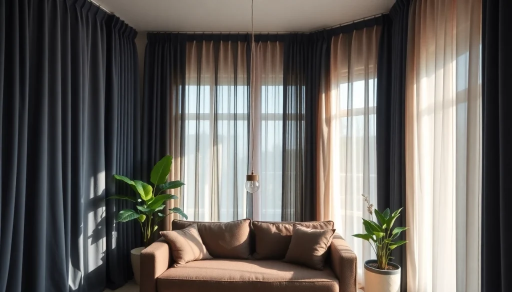 Verduisterende gordijnen in een sfeervolle woonkamer met een warme uitstraling.