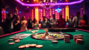 Menangkan permainan dengan zoom188 yang dikelilingi warna-warni chip poker dan kartu.