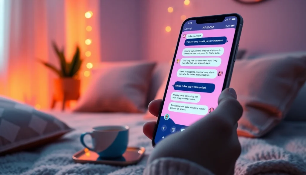 Engaging AI sex chat conversation interface with digital elements and cozy ambiance.