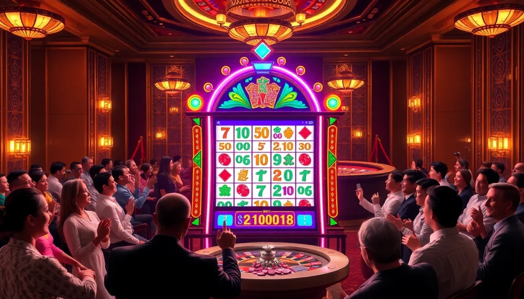 Pemain terlibat dalam permainan slot Mahjong Ways 2 di lingkungan kasino mewah, menyoroti kegembiraan berjudi.