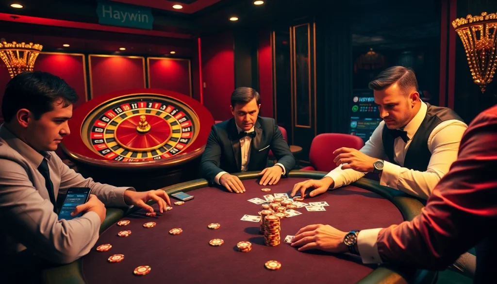 Players placing bets at a Haywin poker table, highlighting an exciting casino atmosphere.