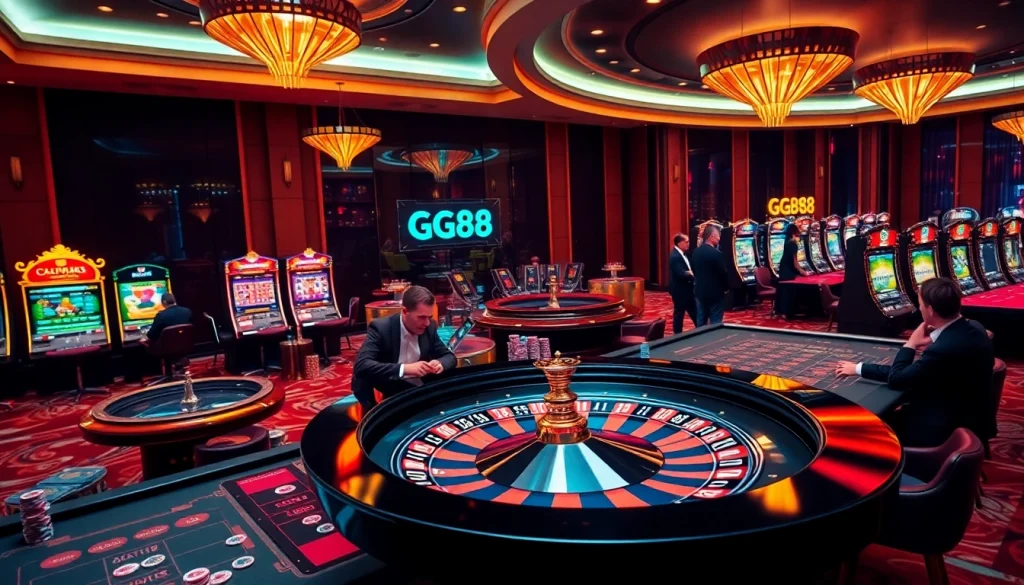 Experience the thrill of gambling at GG88 with vibrant casino tables, exciting games, and luxury atmosphere.