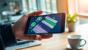 Experience the advanced features of the GB WhatsApp app showcased on a smartphone in a modern setting.