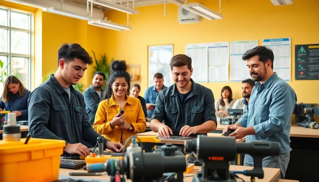 Engaged students at trade schools in southern California learning in a vibrant classroom.