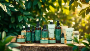 Naudojant natūrali kosmetika, gražūs ekologiški produktai tarp žalumos.