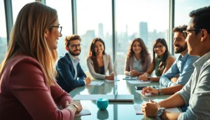 Capture founder leadership insights during a dynamic discussion with emerging entrepreneurs in a modern office.