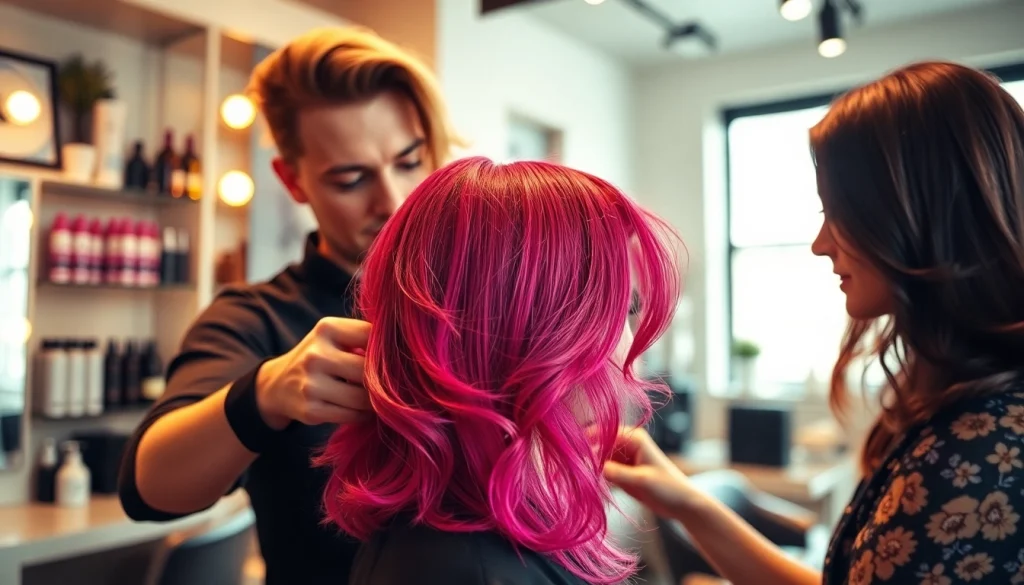 Un hair stylist bucuresti îndemânatic care creează un stil modern și vibrant pentru clienți.