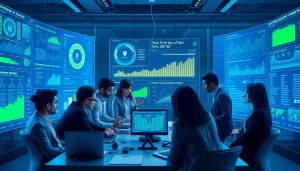 Innovative cybersecurity ai team analyzing data in a high-tech environment