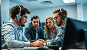 Engaged professionals providing managed it support in a bright, modern office setting.