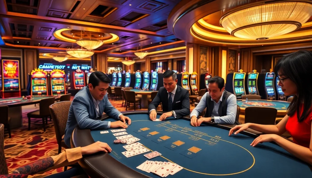 Experience the thrill of MM88 casino gaming with vibrant poker tables and exciting slot machines.