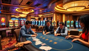 Experience the thrill of MM88 casino gaming with vibrant poker tables and exciting slot machines.