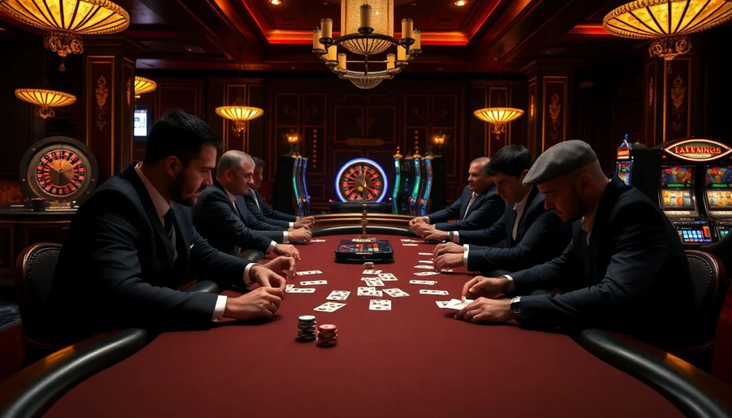 Engage with the hidden wiki as players strategize at a high-stakes poker table with vibrant casino ambiance.