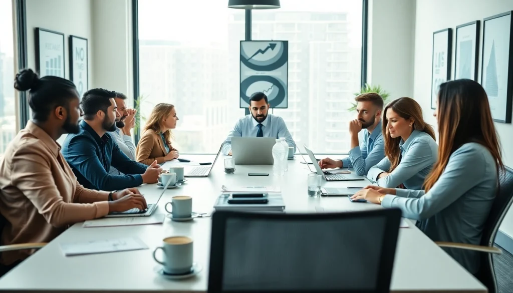 Discussing growth strategy trends with a diverse team in a vibrant office environment.