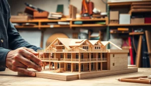 Architekturmodellbau Dortmund mit Detailansicht eines Modells in professioneller Werkstatt.