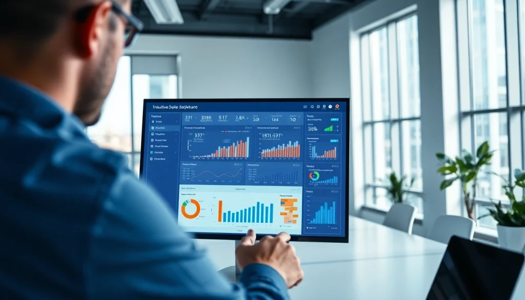 Engaging with das 142 software dashboard in a modern office setting.