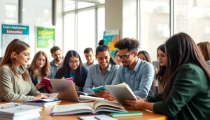 Students engaging in collaborative learning in the exam assistance industry environment.