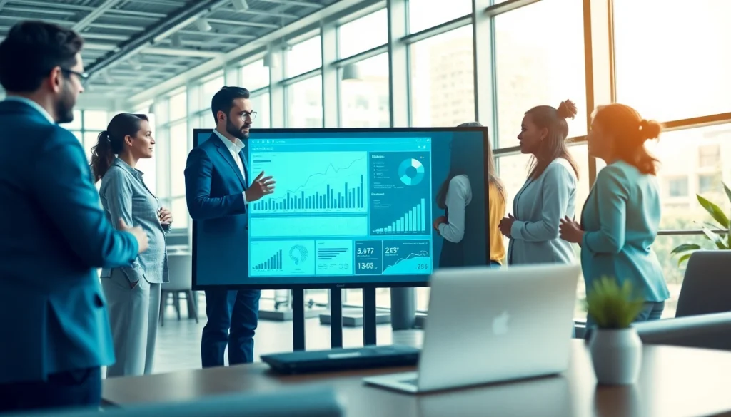 Enhancing B2B competitive intelligence analysis with a collaborative team in a modern office.