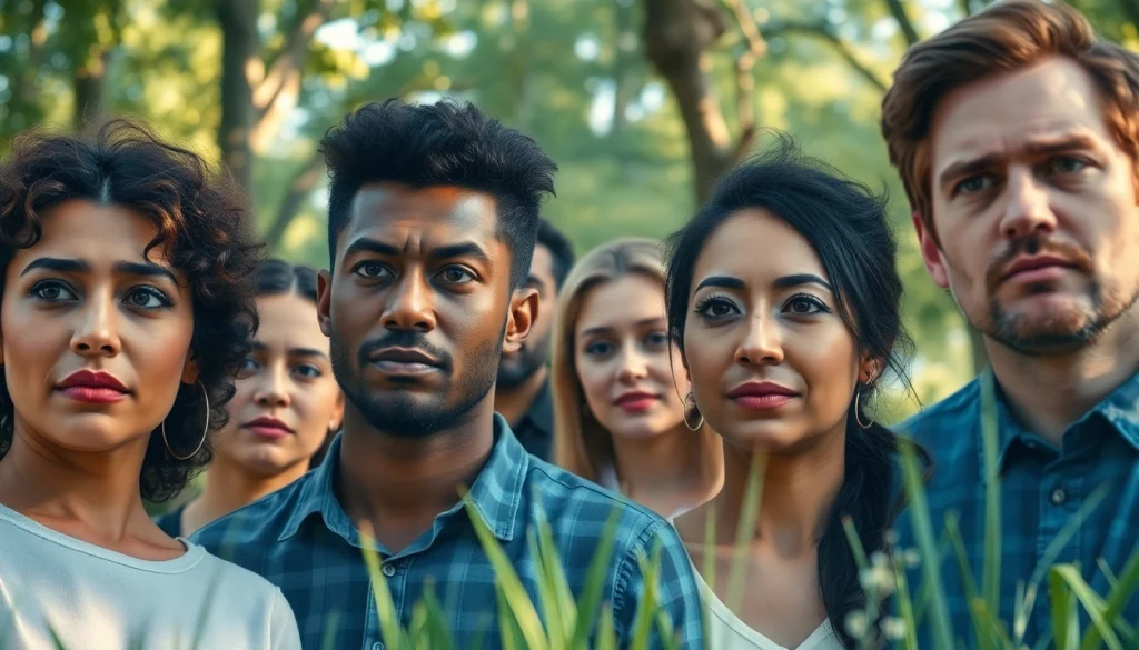 Anxiety symptoms depicted through diverse emotional expressions in a calming environment.