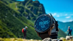View of Explorer Plus GPS Smart Watch showcasing its features during outdoor activity.