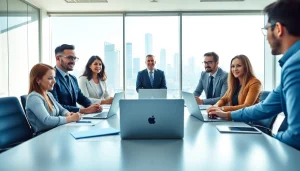 Engaging discussion on competitive intelligence faqs among professionals in a modern office.