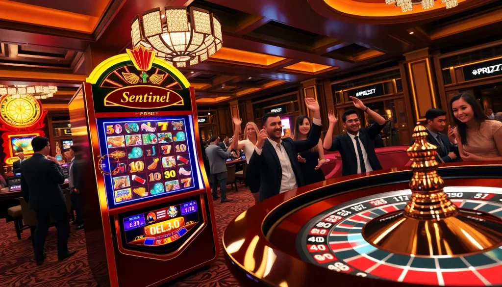 Gamblers celebrating a win on the pen4d slot machine in an exciting casino.