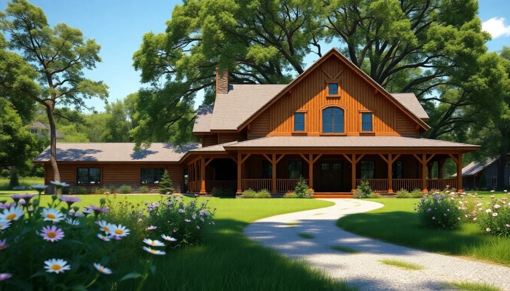 Canton Farmhouse surrounded by vibrant flowers and greenery under natural sunlight.