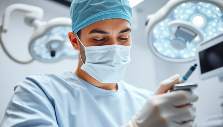 Plastische Chirurgie Hamburg: Erfahrene Fachkraft führt eine ästhetische Behandlung in einem modernen OP-Saal durch.
